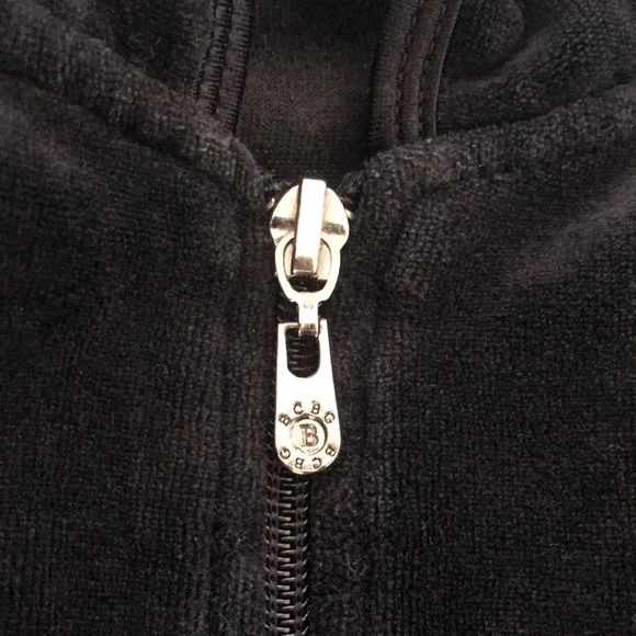 BCBGMaxAzria Black Velour Long Sleeve Front Zip Hooded Jacket - Picture 3 of 12